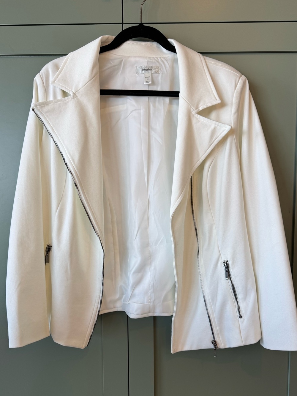 dressbarn White Zip-Front Moto Jacket